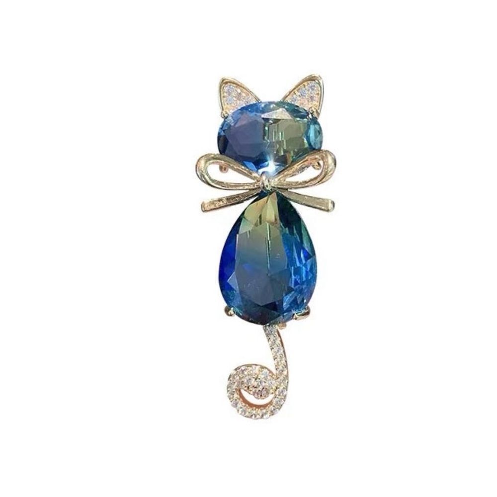 💙 NEW Blue kitty cat sparkling crystal embellished brooch 💙